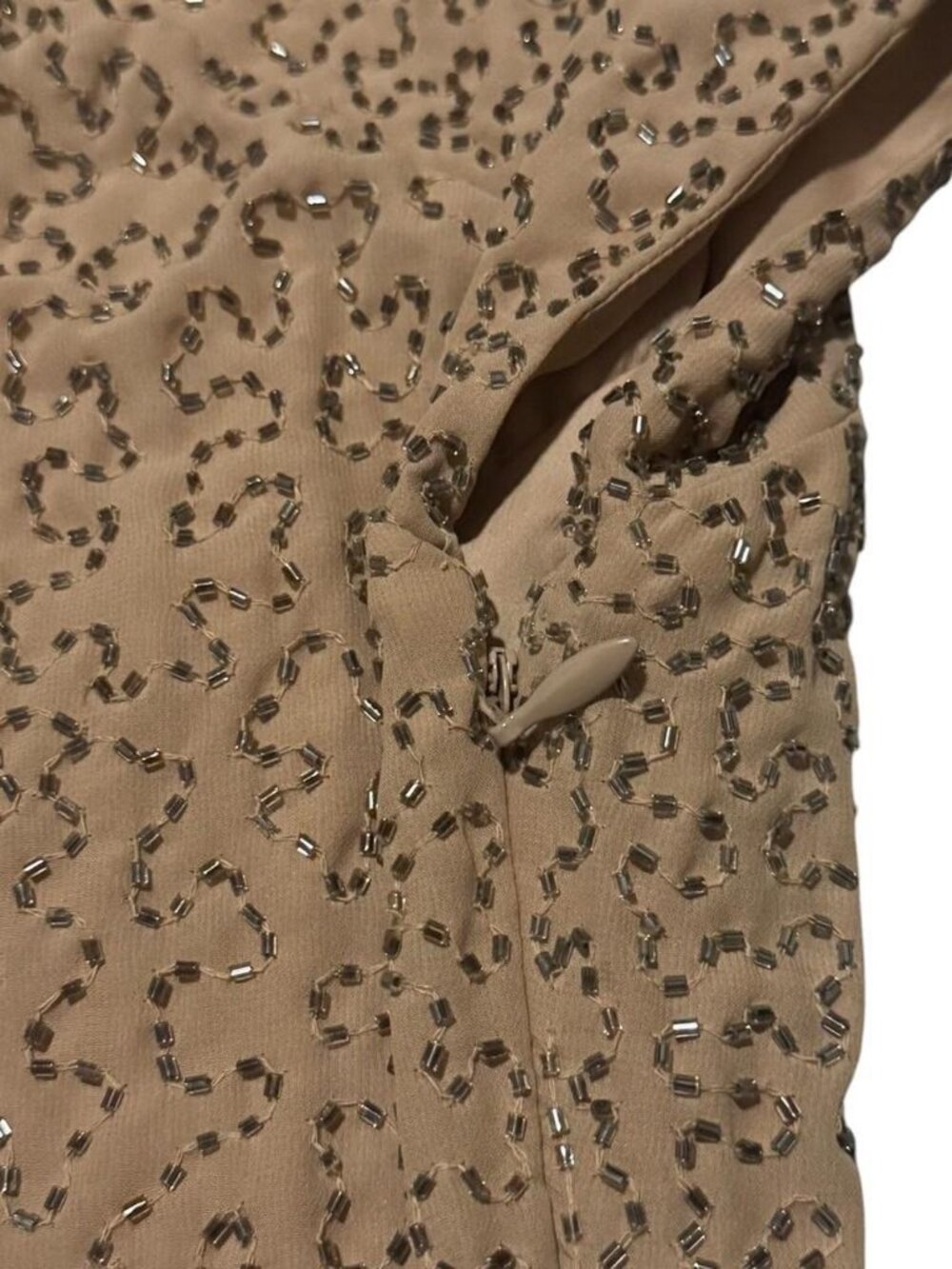 ✨VTG Y2K BEBE Neutral Women’s Beaded Open Back Cocktail Homecoming Mini Dress M - Picture 9 of 10